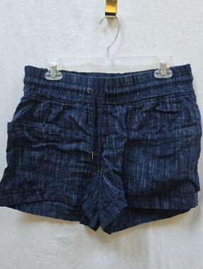 Athleta Indigo Striped Drawstring Linen Shorts